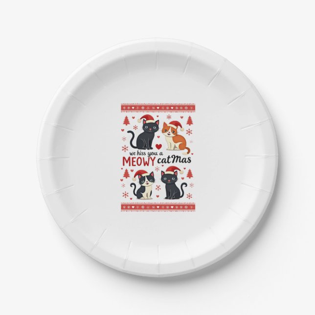 We Hiss You A Meowy Catmas Funny Cat Christmas Ugl Paper Plate (Front)