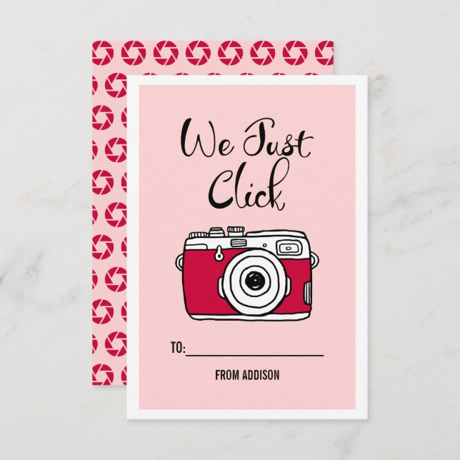 We Just Click Camera Kids Classroom Valentine Card (Front/Back)