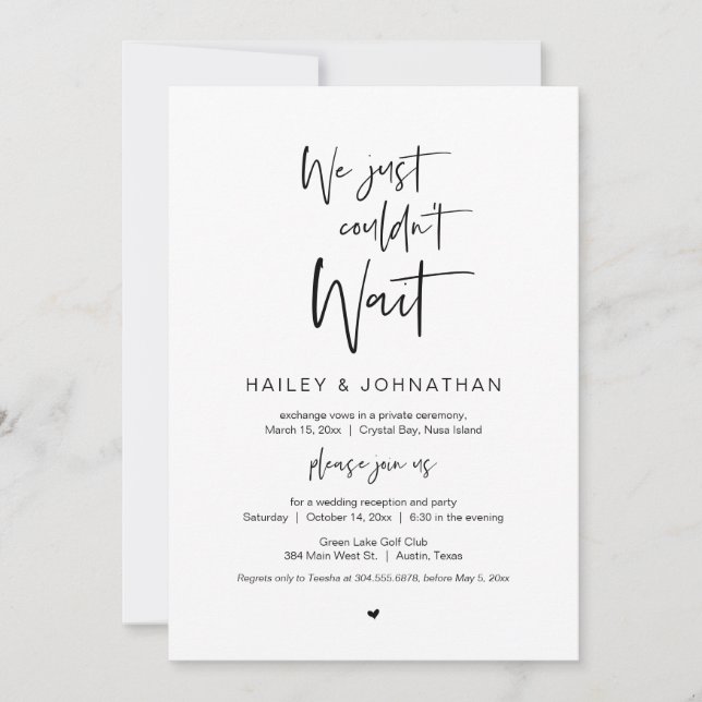 We just could not wait, Black, Wedding Elopement Invitation (Front)