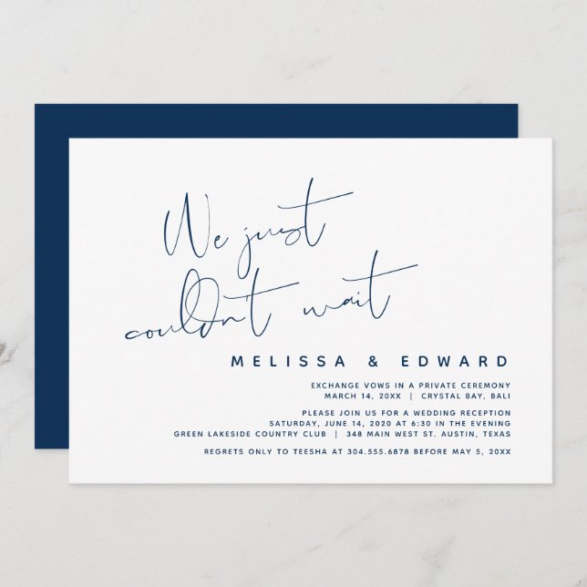 We just couldn't wait, Modern Wedding Elopement In Invitation (Front/Back)