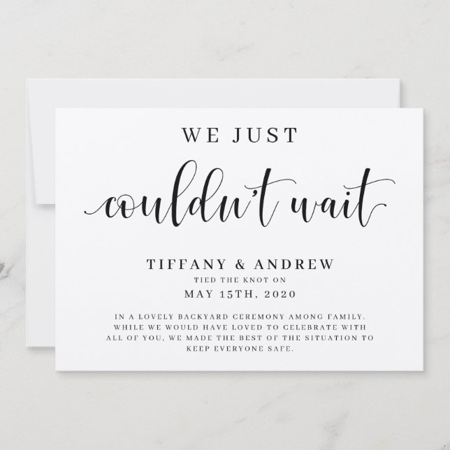 We Just Couldn't Wait Wedding Announcement Postcar (Front)