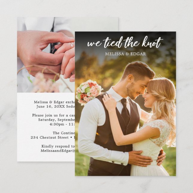 we just got married white wedding photo invitation (Front/Back)