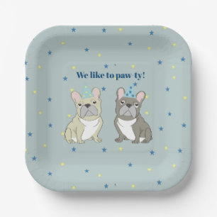 We like to paw-ty! French, bulldog Paper Plate