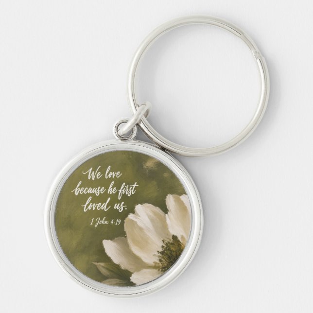 WE LOVE BECAUSE HE FIRST LOVED US | Wedding Gift Key Ring (Front)