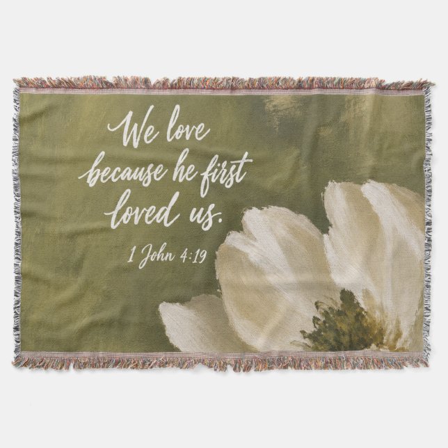 WE LOVE BECAUSE HE FIRST LOVED US | Wedding Gift Throw Blanket (Front)