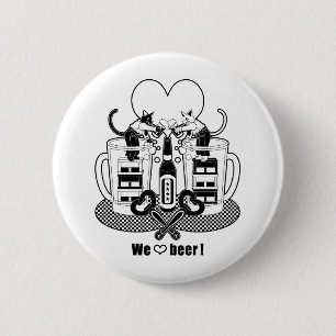 「We love beer!」モノクロ("We love beer!" monochrome) 6 Cm Round Badge