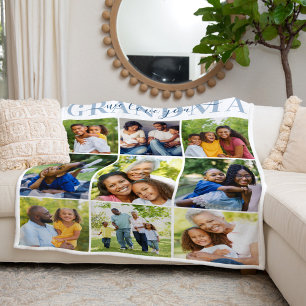 We Love Grandma Blue Mothers Day Photo Collage Fleece Blanket