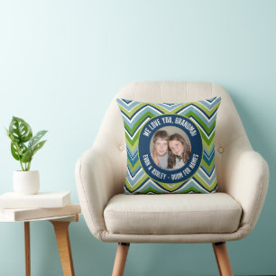 We Love Grandma - Custom Photo - blue chevrons Cushion