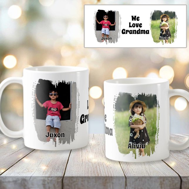 We Love Grandma Fully Customisable Two Photo Coffee Mug (We Love Grandma Fully Customizable 2 Photo Coffee Mug)