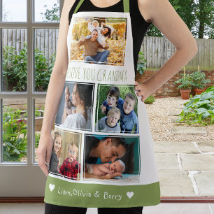 We Love Grandma Grandkids 5 Photo Green And White Apron