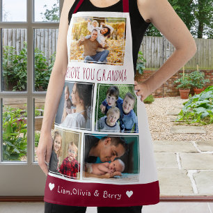 We Love Grandma Grandkids 5 Photo Maroon and white Apron