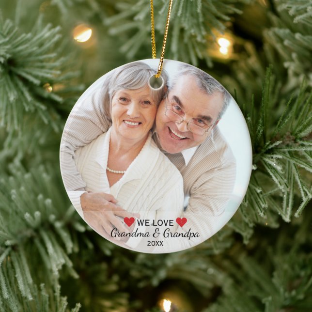 We Love Grandma & Grandpa 2 Photo Christmas Ceramic Tree Decoration (Tree)