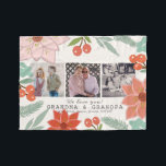 We Love Grandma & Grandpa Floral Cream White Photo Fleece Blanket<br><div class="desc">This simple "we love you! Grandma & Grandpa" fleece blanket features 3 photos on a cream white background with holiday florals such as poinsettia flowers,  red berries and foliage. A perfect gift for holidays. Personalise for your needs. You can find more matching products at my store.</div>