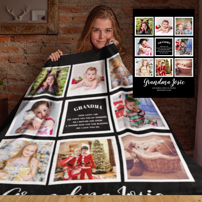 We Love Grandma Photo Collage Custom Branded Fleece Blanket (Creator Uploaded)