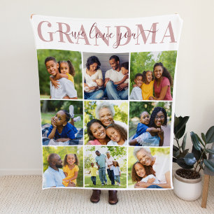 We Love Grandma Pink Mothers Day Photo Collage Fleece Blanket