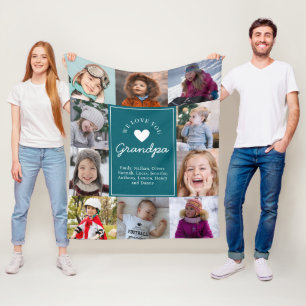 We Love Grandpa Photo Collage Handwritten Script Fleece Blanket