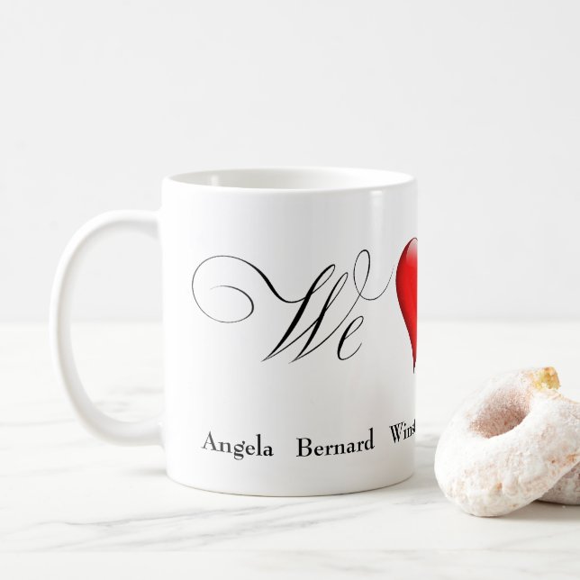 We Love (i.e., "a heart image") Mum with names Coffee Mug (With Donut)