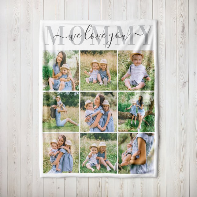 We Love Mummy Grey Mother's Day Photo Collage Fleece Blanket (Creator Uploaded)