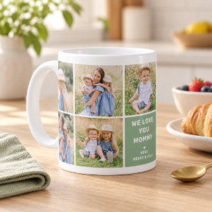 We Love Mummy Modern Green Photo Collage Coffee Mug