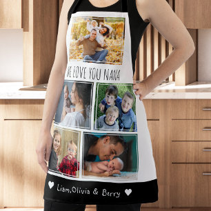 We Love Nana Grandkids 5 Photo Black And White Apron