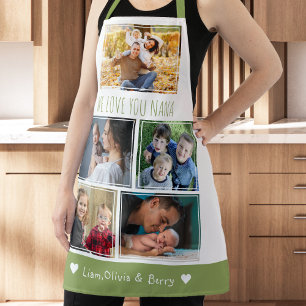 We Love Nana Grandkids 5 Photo Green And White Apron