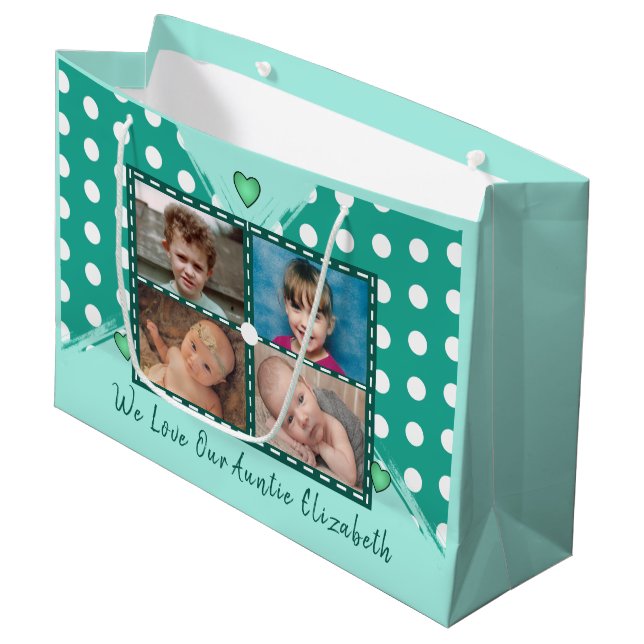 We love our Auntie photos hugs green birthday Large Gift Bag (Front Angled)