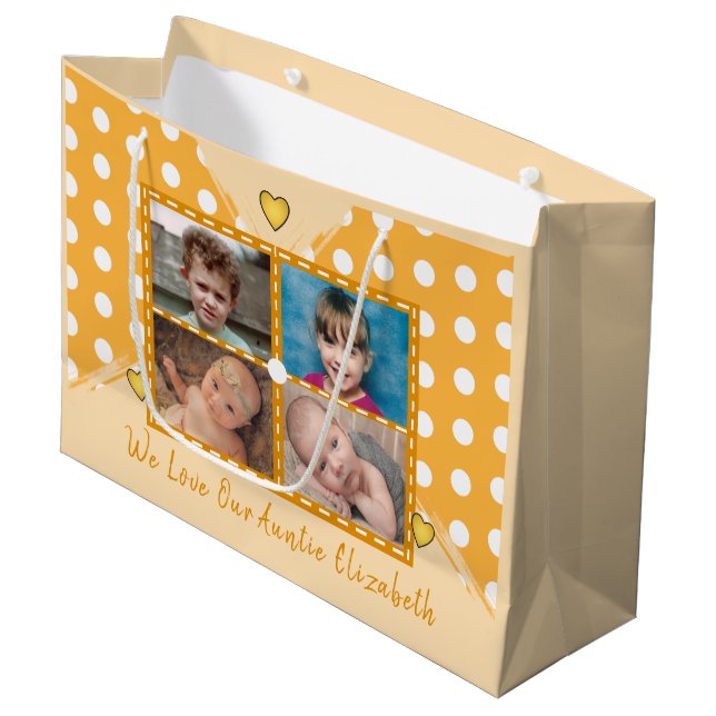 We love our Auntie photos hugs yellow birthday Large Gift Bag (Front Angled)