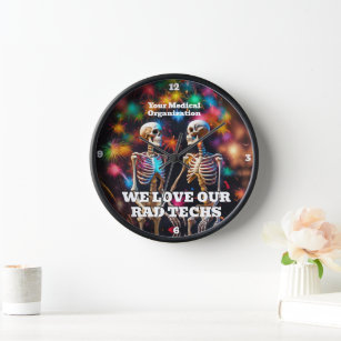 We Love Our Rad Techs with Skeletons   Clock
