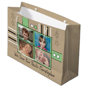 We love our Uncle photos hugs green birthday Large Gift Bag