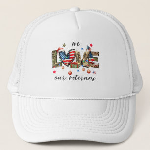 We Love Our Veterans Christmas   Festive Patriotic Trucker Hat