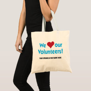 We Love Our Volunteers with heart symbol Tote Bag