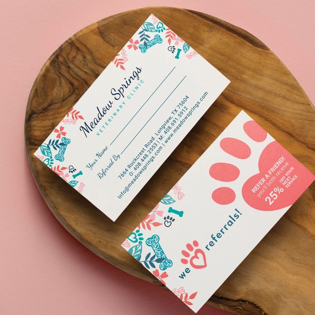 We Love Referrals Floral & Foliage Pet Paw Print Referral Card (Creator Uploaded)