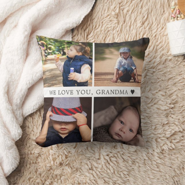 We Love You 4 Photo Collage Personalised Grey Cushion (Blanket)