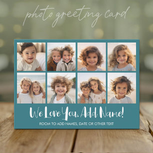 We Love You - 8 Photo Collage - Deep Teal Blue Holiday Card