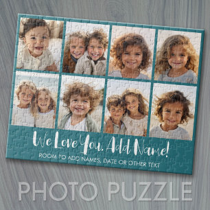 We Love You - 8 Photo Collage - Deep Teal Blue Jigsaw Puzzle