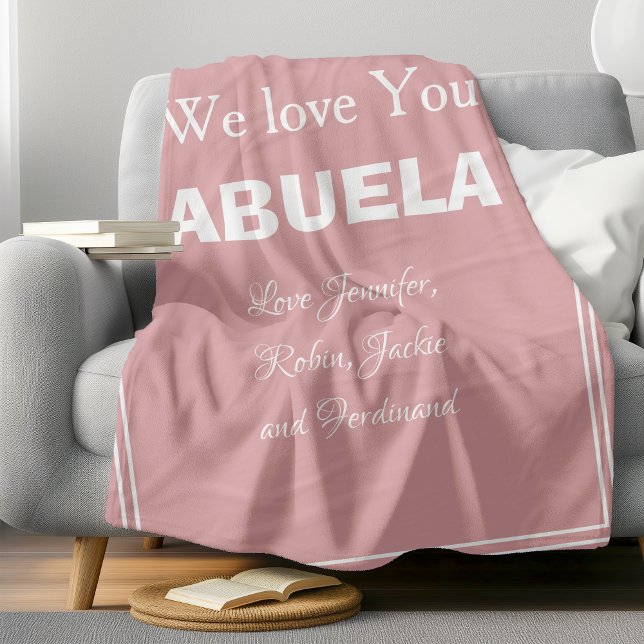 "We Love You ABUELA" Personalised Soft Pink Fleece Blanket ("We Love You Abuela" Personalized Soft Pink Fleece Blanket.)