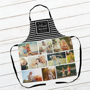 WE LOVE YOU AUNT Modern Custom Name Photo Collage Apron