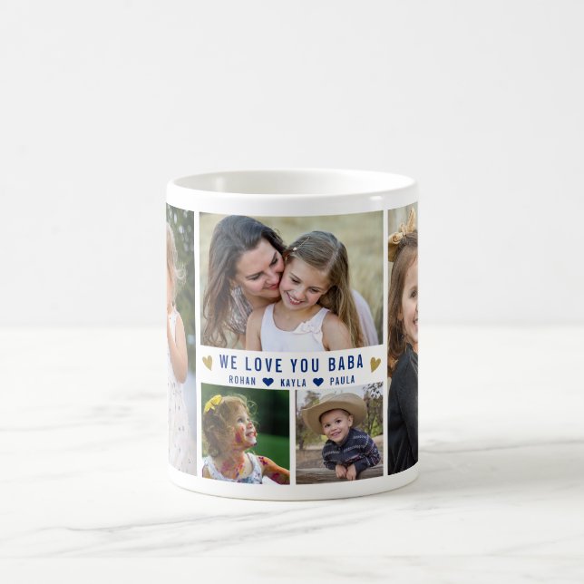 We Love You Baba 5 Photo Collage Name  Coffee Mug (Center)