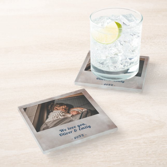 We love you Blush Watercolor Photo Glass Coaster (Angled)