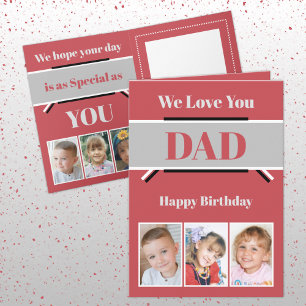 We love you Dad add 6 photos grey red birthday Card