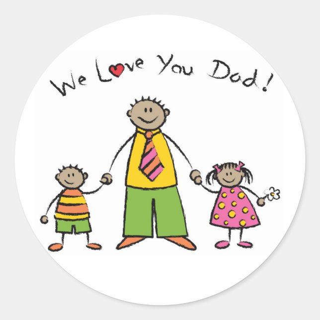 We Love You Dad Cartoon Family Happy Father's Day Classic Round Sticker (Front)