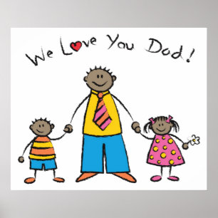 We Love You Dad Cartoon Family Happy Father's Day Poster