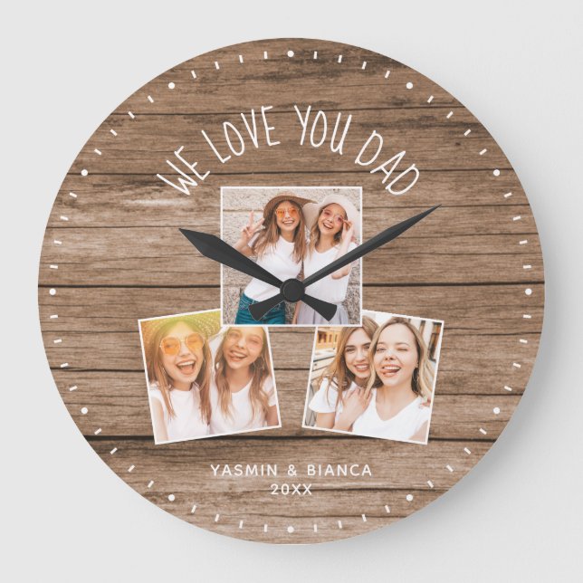 WE LOVE YOU DAD Custom Photo Collage Fathers Day Large Clock (Front)