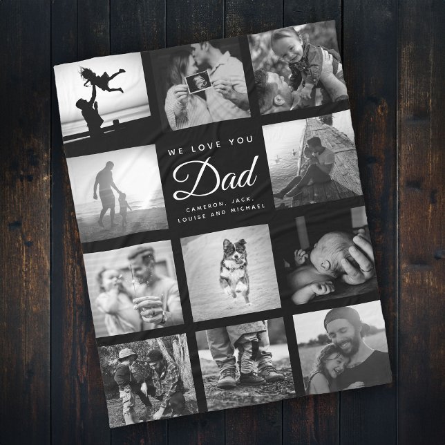 We Love you DAD Modern Trendy Black Father's Day Fleece Blanket (Creator Uploaded)