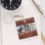 We love you dad personalised photos key ring<br><div class="desc">Vintage brown leather look "BEST DAD EVER" bold typography embossed looking Father's Day keychain personalised with your 3 photos,  your text,  and signature.</div>