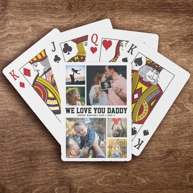 WE LOVE YOU DADDY Family Photo Collage Cool Trendy Playing Cards (Creator Uploaded)