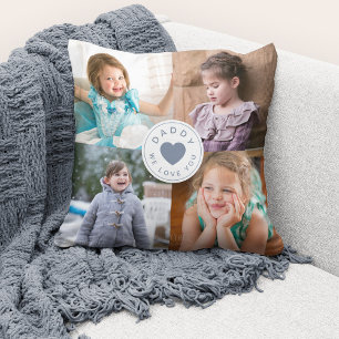 We Love You Daddy Modern Dusty Blue Heart 4 Photos Cushion