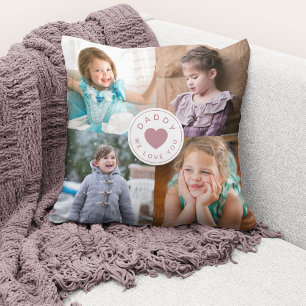 We Love You Daddy Modern Pink Heart 4 Photos Cushion