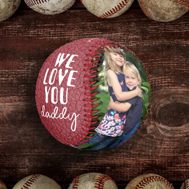 We Love You Daddy Red Leather Print 2 Photo Baseball (Creator Uploaded)