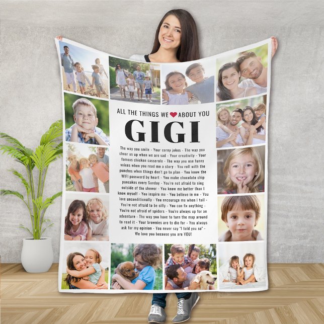 We Love You Gigi Multi Photo Collage Keepsake Fleece Blanket (Creator Uploaded)